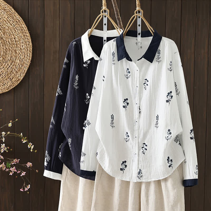 Buddha Stones Spring Fall Casual Vintage Button-Up Floral Women's Long Sleeve Shirts - image 12