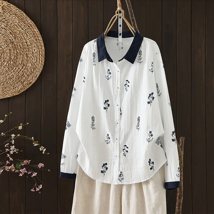 Buddha Stones Spring Fall Casual Vintage Button-Up Floral Women's Long Sleeve Shirts - image 5
