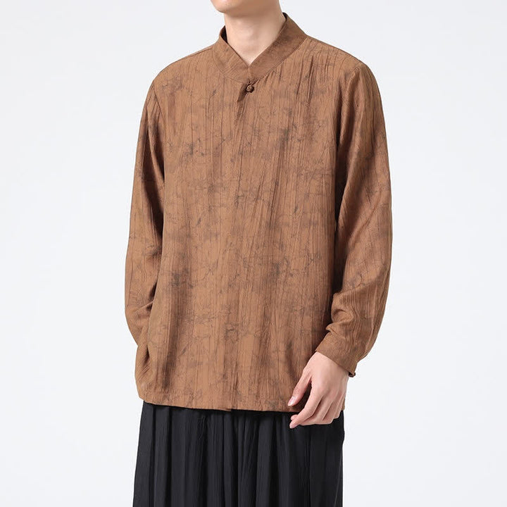 Buddha Stones Spring Tang Style Minimalist Mandarin Collar Abstract Men's Long Sleeve Shirts - image 8