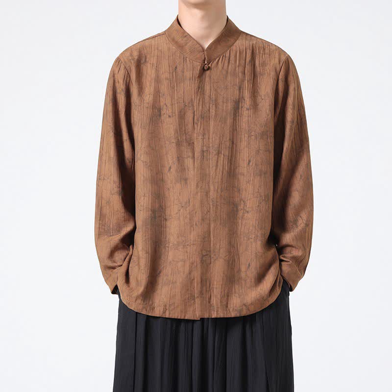 Buddha Stones Spring Tang Style Minimalist Mandarin Collar Abstract Men's Long Sleeve Shirts - Sienna - US/UK/AU46，EU56 (5XL) - image 6
