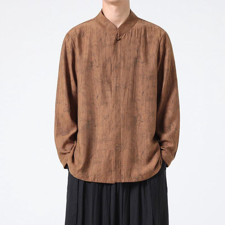 Buddha Stones Spring Tang Style Minimalist Mandarin Collar Abstract Men's Long Sleeve Shirts - Sienna - US/UK/AU46，EU56 (5XL) - image 6