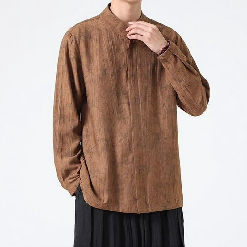 Buddha Stones Spring Tang Style Minimalist Mandarin Collar Abstract Men's Long Sleeve Shirts - image 7