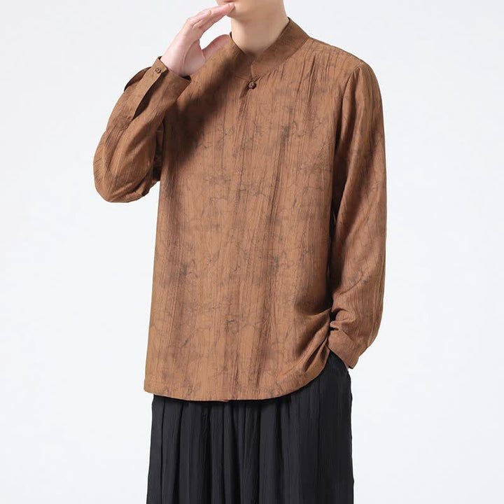 Buddha Stones Spring Tang Style Minimalist Mandarin Collar Abstract Men's Long Sleeve Shirts - image 9
