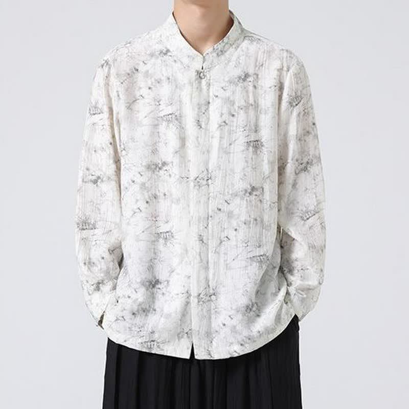 Buddha Stones Spring Tang Style Minimalist Mandarin Collar Abstract Men's Long Sleeve Shirts - image 2
