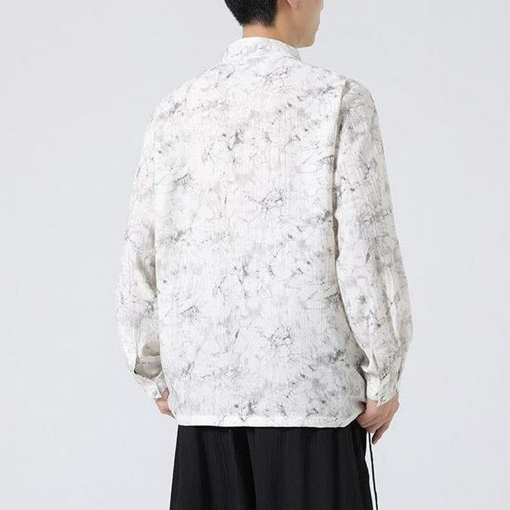 Buddha Stones Spring Tang Style Minimalist Mandarin Collar Abstract Men's Long Sleeve Shirts - image 4