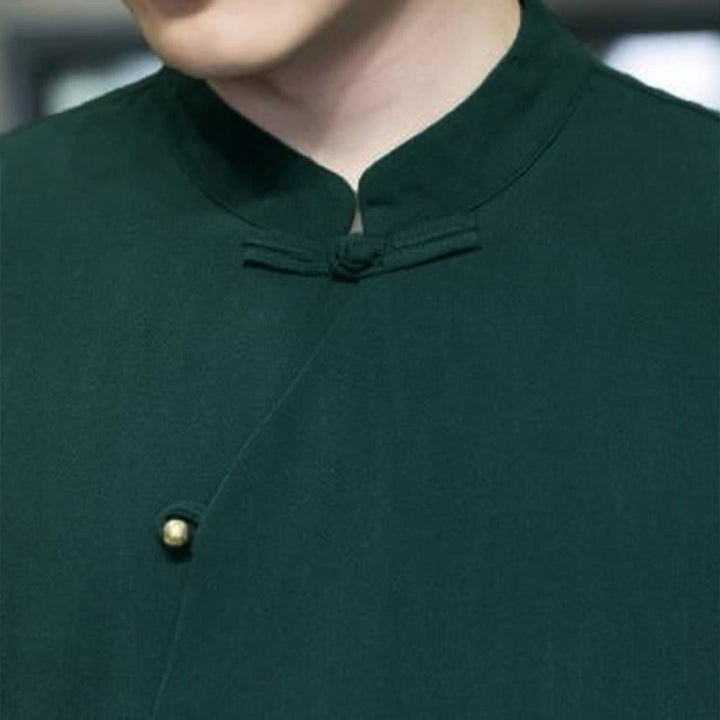 Buddha Stones Summer Tang Style Casual Mandarin Collar Frog Button Solid Tank Top Men's Short Sleeve Shirts - image 4