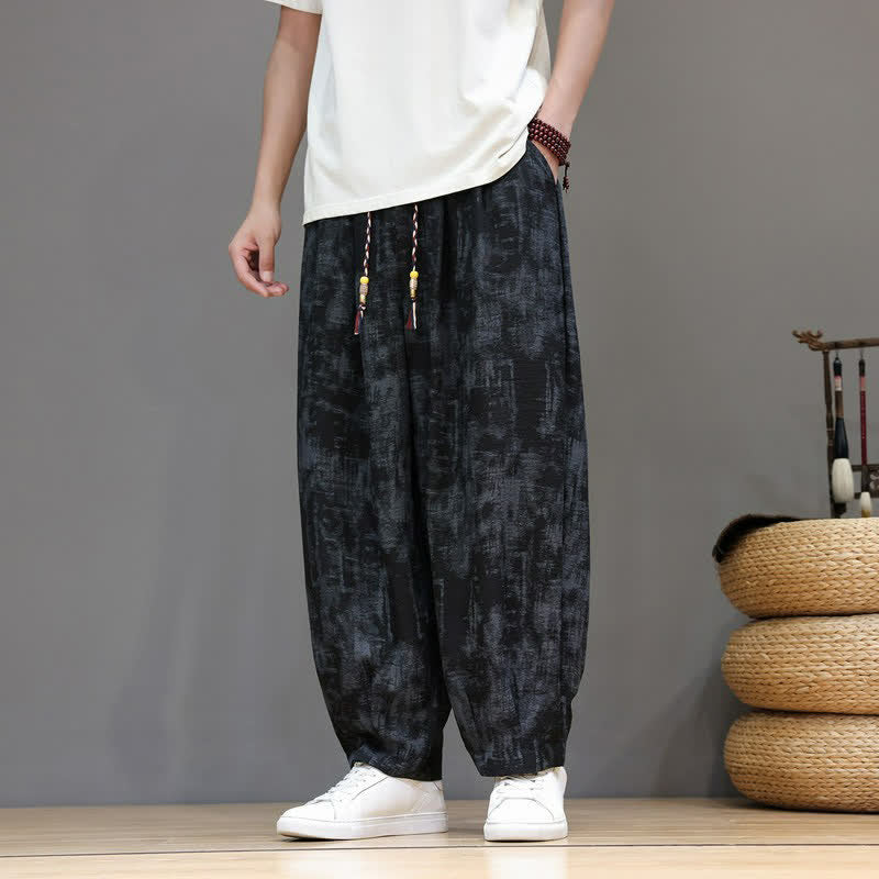 Buddha Stones Spring Summer Casual Vintage Drawstring Washed Abstract Ankle Pants Men's Straight Leg Pants With Pocket - image 2