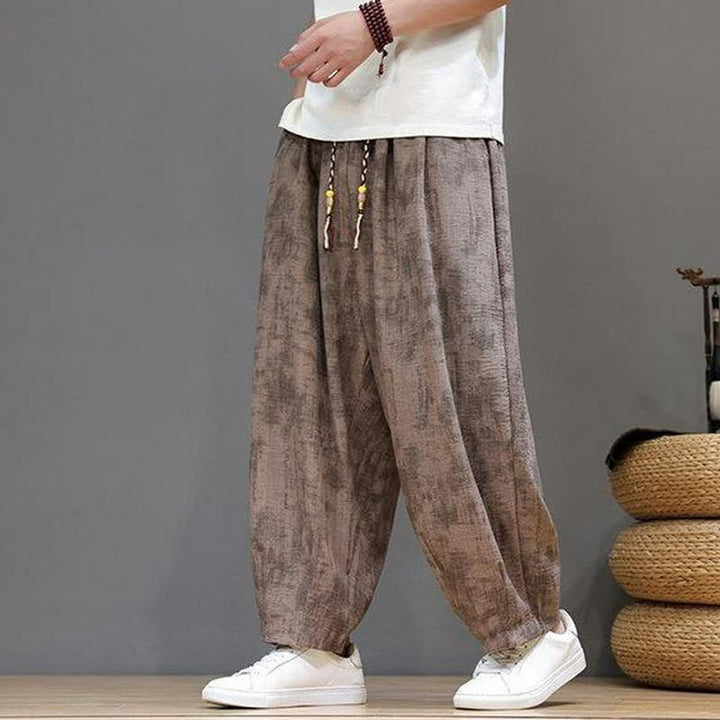Buddha Stones Spring Summer Casual Vintage Drawstring Washed Abstract Ankle Pants Men's Straight Leg Pants With Pocket - image 8