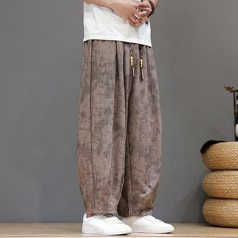 Buddha Stones Spring Summer Casual Vintage Drawstring Washed Abstract Ankle Pants Men's Straight Leg Pants With Pocket - image 7
