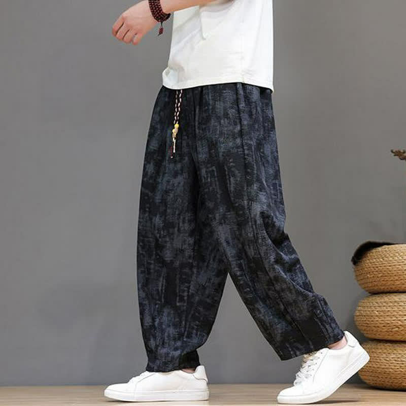 Buddha Stones Spring Summer Casual Vintage Drawstring Washed Abstract Ankle Pants Men's Straight Leg Pants With Pocket - image 3