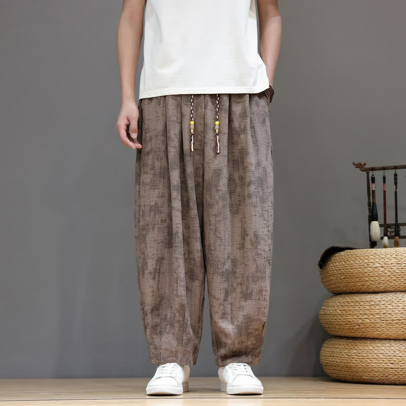 Buddha Stones Spring Summer Casual Vintage Drawstring Washed Abstract Ankle Pants Men's Straight Leg Pants With Pocket - Sienna - US/UK/AU52, EU62 (8XL) - image 6