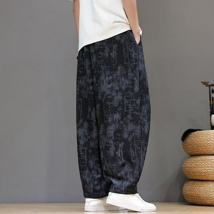 Buddha Stones Spring Summer Casual Vintage Drawstring Washed Abstract Ankle Pants Men's Straight Leg Pants With Pocket - image 5