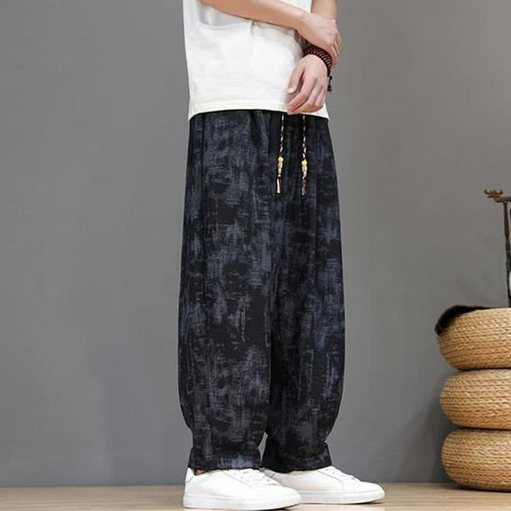 Buddha Stones Spring Summer Casual Vintage Drawstring Washed Abstract Ankle Pants Men's Straight Leg Pants With Pocket - image 1