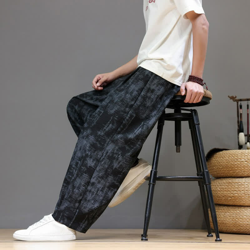 Buddha Stones Spring Summer Casual Vintage Drawstring Washed Abstract Ankle Pants Men's Straight Leg Pants With Pocket - image 4