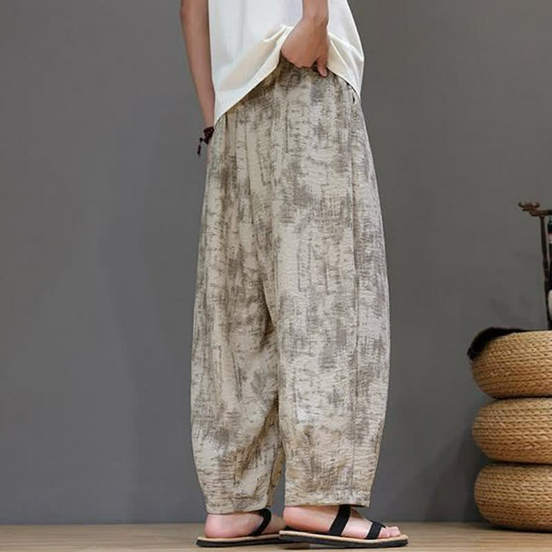 Buddha Stones Spring Summer Casual Vintage Drawstring Washed Abstract Ankle Pants Men's Straight Leg Pants With Pocket - image 22