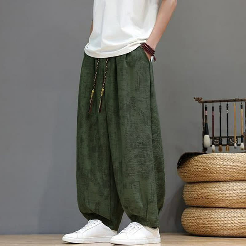 Buddha Stones Spring Summer Casual Vintage Drawstring Washed Abstract Ankle Pants Men's Straight Leg Pants With Pocket - image 12