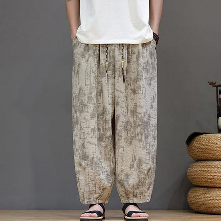Buddha Stones Spring Summer Casual Vintage Drawstring Washed Abstract Ankle Pants Men's Straight Leg Pants With Pocket - BurlyWood - US/UK/AU52, EU62 (8XL) - image 19