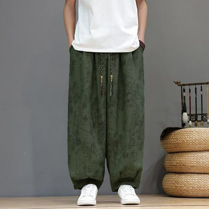 Buddha Stones Spring Summer Casual Vintage Drawstring Washed Abstract Ankle Pants Men's Straight Leg Pants With Pocket - DarkOliveGreen - US/UK/AU52, EU62 (8XL) - image 11