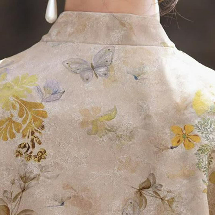Buddha Stones Fall Vintage Tang Style Frog Button Golden Floral Women's Jacket - image 8