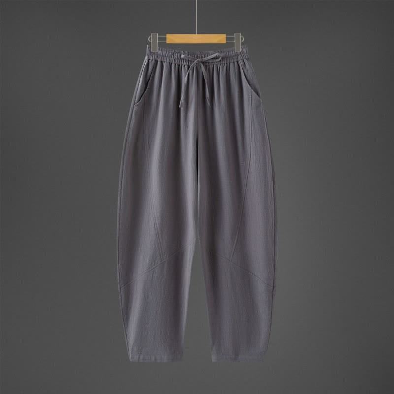 Buddha Stones Spring Fall Casual Minimalist Drawstring Solid Long Pants Men's Harem Pants With Pockets - DimGray - US/UK/AU46，EU56 (5XL) - image 3