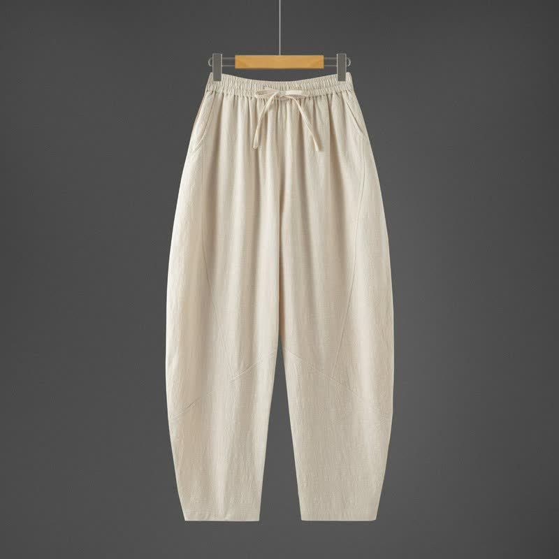 Buddha Stones Spring Fall Casual Minimalist Drawstring Solid Long Pants Men's Harem Pants With Pockets - Beige - US/UK/AU46，EU56 (5XL) - image 6