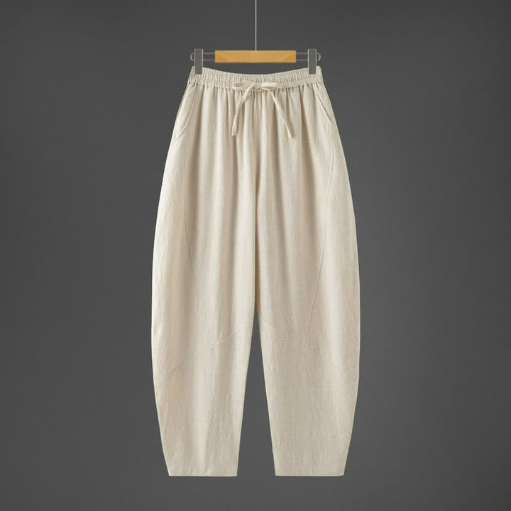 Buddha Stones Spring Fall Casual Minimalist Drawstring Solid Long Pants Men's Harem Pants With Pockets - Beige - US/UK/AU46，EU56 (5XL) - image 6