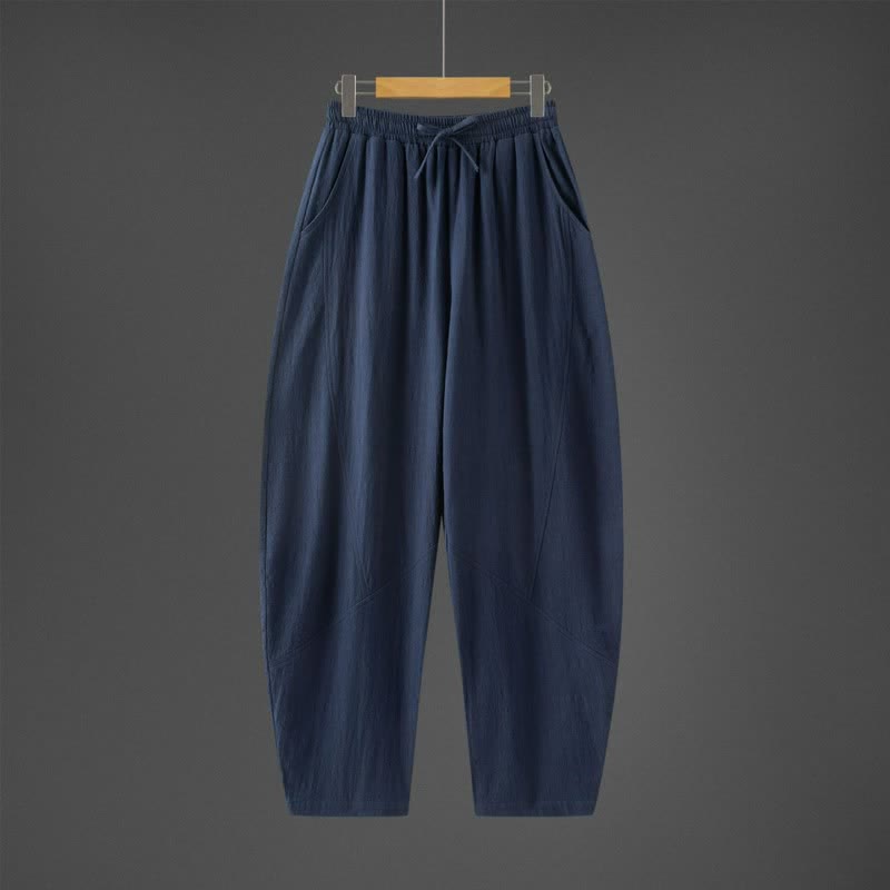 Buddha Stones Spring Fall Casual Minimalist Drawstring Solid Long Pants Men's Harem Pants With Pockets - MidnightBlue - US/UK/AU46，EU56 (5XL) - image 0