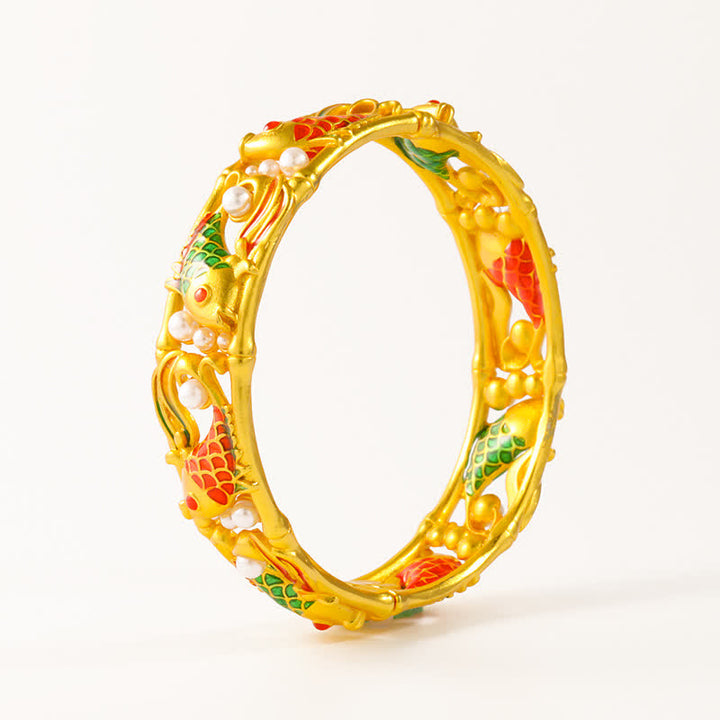 Buddha Stones Gold-Plated Brass Koi Fish Success Vintage Chinese Cuff Bracelet Bangle - image 10