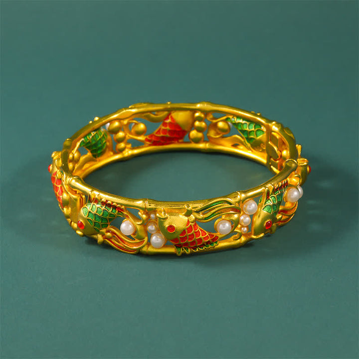 Buddha Stones Gold-Plated Brass Koi Fish Success Vintage Chinese Cuff Bracelet Bangle - image 8
