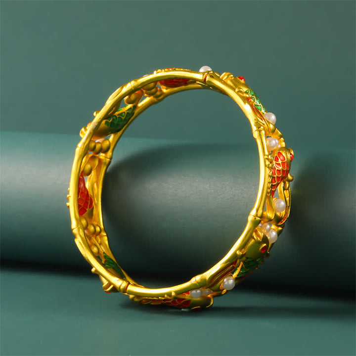 Buddha Stones Gold-Plated Brass Koi Fish Success Vintage Chinese Cuff Bracelet Bangle - image 3