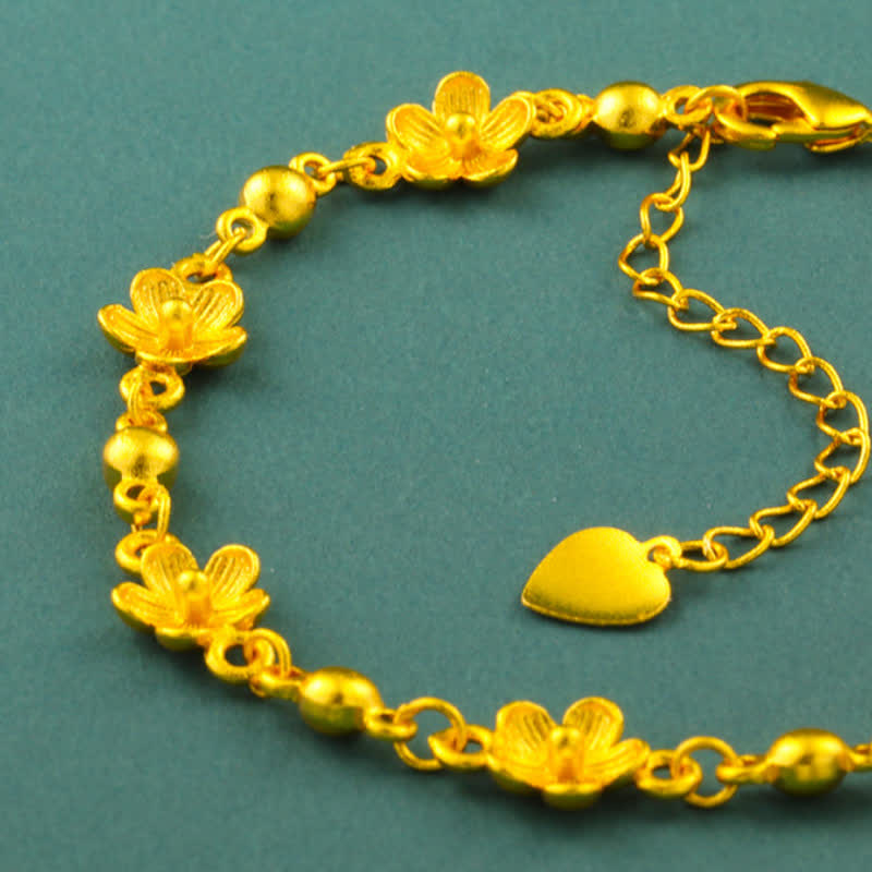 Buddha Stones Gold Plated Brass Heart Charm Floral Peach Blossom Bracelet - image 3
