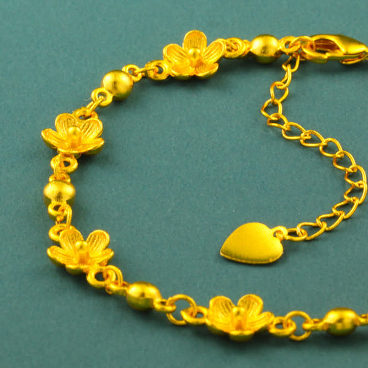 Buddha Stones Gold Plated Brass Heart Charm Floral Peach Blossom Bracelet - image 3
