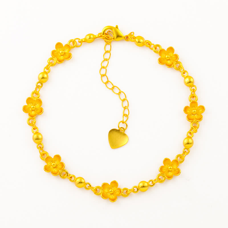 Buddha Stones Gold Plated Brass Heart Charm Floral Peach Blossom Bracelet - image 8