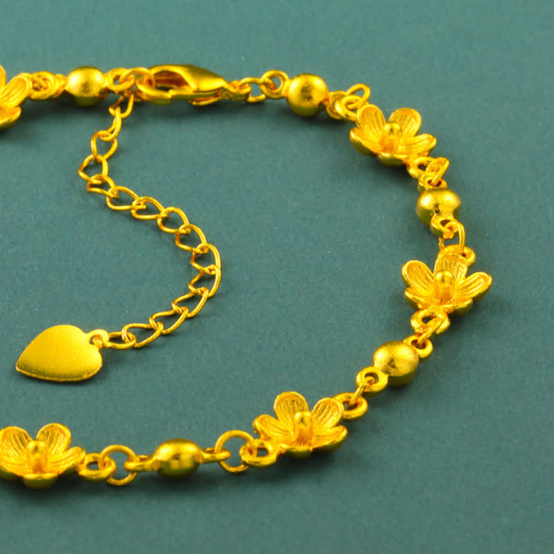 Buddha Stones Gold Plated Brass Heart Charm Floral Peach Blossom Bracelet - image 4