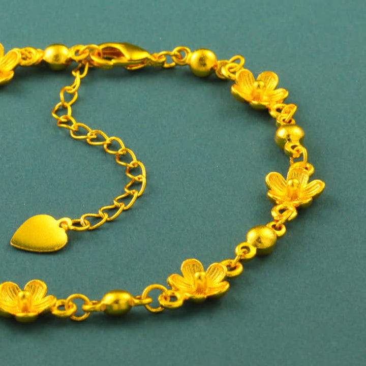 Buddha Stones Gold Plated Brass Heart Charm Floral Peach Blossom Bracelet - image 4