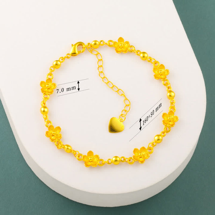 Buddha Stones Gold Plated Brass Heart Charm Floral Peach Blossom Bracelet - image 7