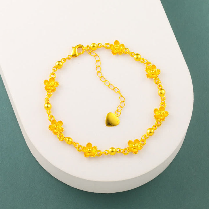 Buddha Stones Gold Plated Brass Heart Charm Floral Peach Blossom Bracelet - image 6