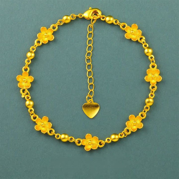 Buddha Stones Gold Plated Brass Heart Charm Floral Peach Blossom Bracelet - Peach Blossom(Wrist Circumference: 6.3-7.1 / 16-18 cm) - image 0