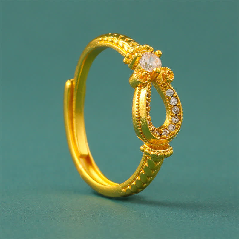 Buddha Stones Gold Plated Brass Vintage Horseshoe Buckle Design Open Ring - image 1
