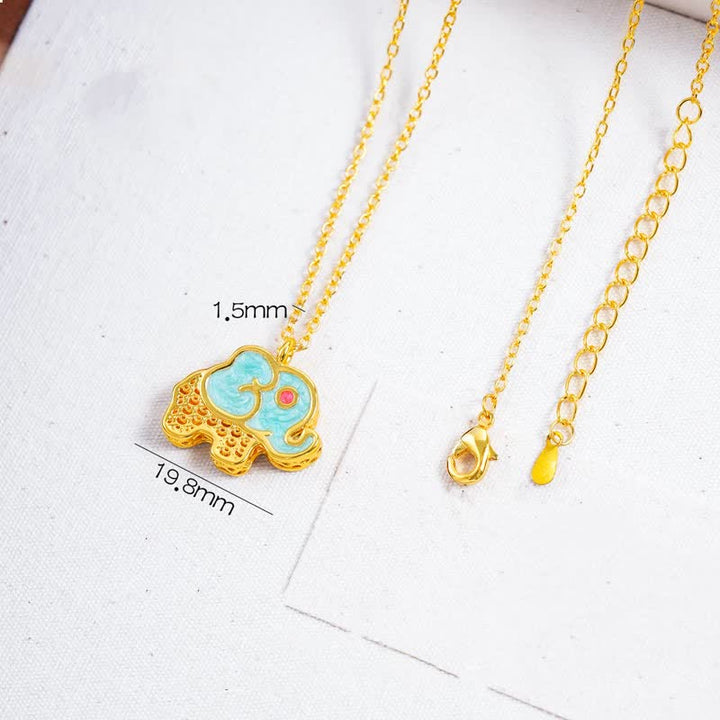 Buddha Stones 24K Gold Plated Copper Lucky Elephant Hollow Pendant Necklace - image 2