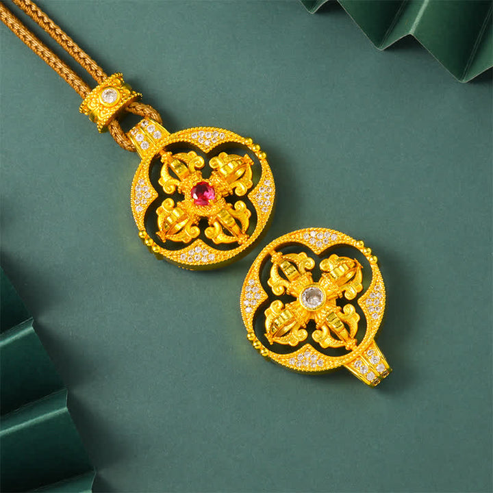 Buddha Stones Gold Plated Brass Vajra Spiritual Power Round Pendant Necklace - image 9
