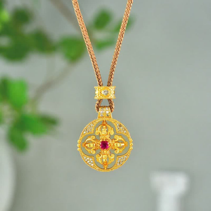 Buddha Stones Gold Plated Brass Vajra Spiritual Power Round Pendant Necklace - image 8