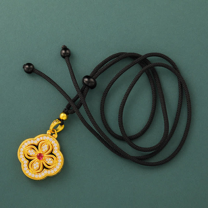 Buddha Stones Begonia Four Leaf Clover Design Luck Pendant Necklace - Begonia Black Rope - image 7