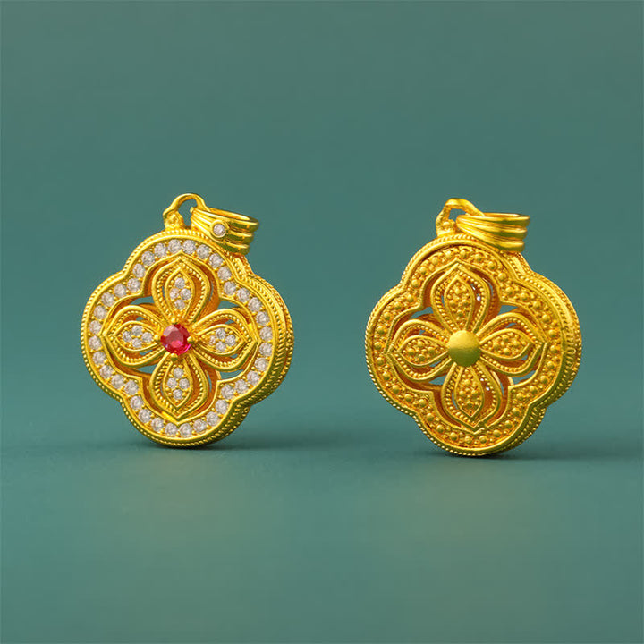 Buddha Stones Begonia Four Leaf Clover Design Luck Pendant Necklace - image 5