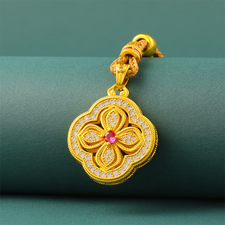 Buddha Stones Begonia Four Leaf Clover Design Luck Pendant Necklace - image 2
