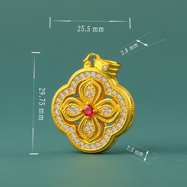 Buddha Stones Begonia Four Leaf Clover Design Luck Pendant Necklace - image 9