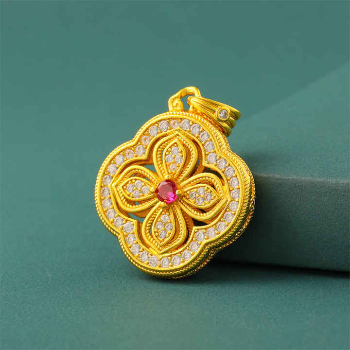 Buddha Stones Begonia Four Leaf Clover Design Luck Pendant Necklace - image 8