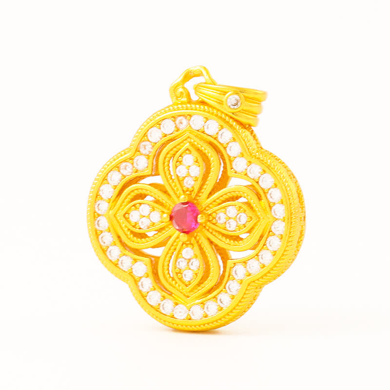 Buddha Stones Begonia Four Leaf Clover Design Luck Pendant Necklace - image 10