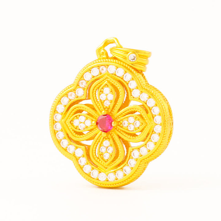 Buddha Stones Begonia Four Leaf Clover Design Luck Pendant Necklace - image 10