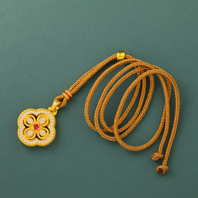 Buddha Stones Begonia Four Leaf Clover Design Luck Pendant Necklace - image 1